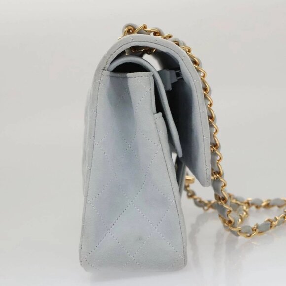 CHANEL Matelasse Chain Shoulder Bag Suede Light Blue Gold CC Auth 106433AV - Picture 4 of 16